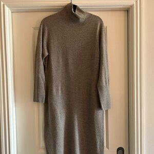 NWT Naadam Cashmere Turtleneck Dress, w/ slits, Size L, in Timber (taupe) color